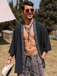 Manfinity RSRT Men's Vacation Print Patchwork Kimono Shirt