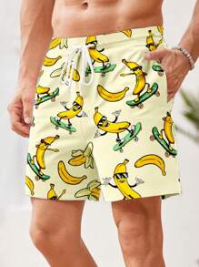 Manfinity RSRT Men's Cartoon Print Drawstring Waist Pocket Casual Shorts