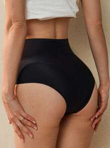 SHEIN Swim 女士简约黑色纯色泳裤，春假沙滩装 - 黑色 - 查看 2