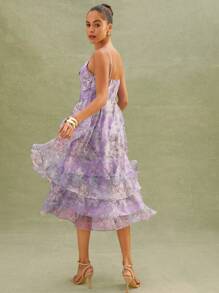 L'Amorae Vestido largo de organza con volantes y estampado floral - Multicolor - Ver 5