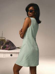 Athîral Váy ngắn màu đỏ cho nữ, tối giản, thường ngày, họa tiết caro thích hợp mặc hàng ngày ngày lễ tình nhân - màu xanh lá - Xem 5