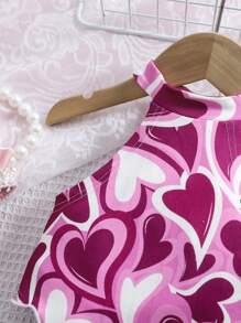 SHEIN Baby Girls Sweetheart Valentine's Day Heart Knit Halter Top And Flared Pants Set, Fashionable - Multicolor - View 5