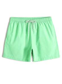 Manfinity 2pcs Casual Beach Getaway Plain Elastic Drawstring Men's Swim Trunks, Summer - Multicolor - View 4