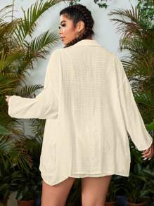 Swim Vcay Plus Size Solid Color Long Sleeve Overshirt, Minimalist Fashion Suitable For Summer - Apricot - View 2