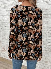 EMERY ROSE Áo thun tay dài in họa tiết hoa cổ điển, dáng rộng, cỡ lớn dành cho nữ, phù hợp cho mùa xuân và mùa thu - Nhiều màu - Xem 2