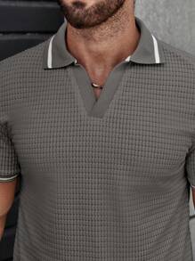 Manfinity RelaxMax Men's Casual Color Block Trim Short Sleeve Polo Shirt