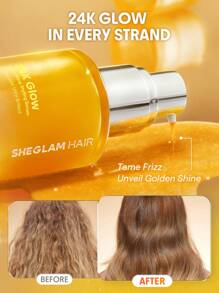 SHEGLAM HAIR 24K Glow 高光澤定型精華液 - 50ml/1.69 FlOz，24K 黃金 10 合 1 護髮日常精華液，用杏仁油和澳洲堅果油軟化頭髮，減少毛躁和損傷，增加光澤 -24KK 輕如空氣，光澤如金發，細膩香水味，適合所有香水味，適合所有香水味 生日 禮物 假期 粉紅色的 氛圍 化妝品 旅行 學校 節慶 玫瑰 展示 女孩 魅力 護髮 母親節 想要 時尚 銳舞派對 - 無色 - 查看 5