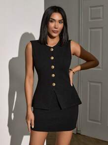 SHEIN Tall Ensemble deux pièces côtelé élégant marron pour femmes