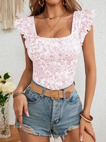 SHEIN VCAY 花卉印花女式 T 恤，度假主题 - 粉色 - 查看 6