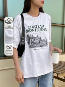 DAZY Building & Slogan Graphic Drop Shoulder Tee,  ESTABLISHED 1882 NAPA & ALEXANDER VALLEYS - White - View 1