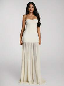 SHEIN BAE Women's Solid Color Ruffled Hem Dress - Apricot - View 3