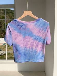 Comfortcana Women's Spring/Summer New Tie-Dye Round Neck Cropped Casual T-Shirt - Multicolor - View 2
