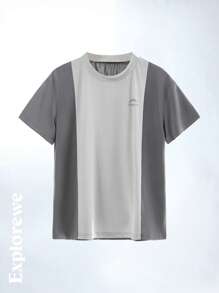 2pcs/Set Boys Light Grey Summer Casual Gym Outdoor Moisture-Wicking Quick Dry Color Block Crew Neck T-Shirt And Reflective Zip-Up Shorts Outfit Set - Grey - View 11