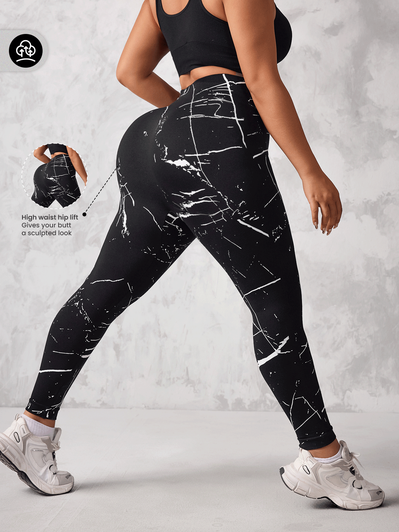 Easithlete Plus Size Women Seamless Digital Printed Sports Leggings - Black - View 2