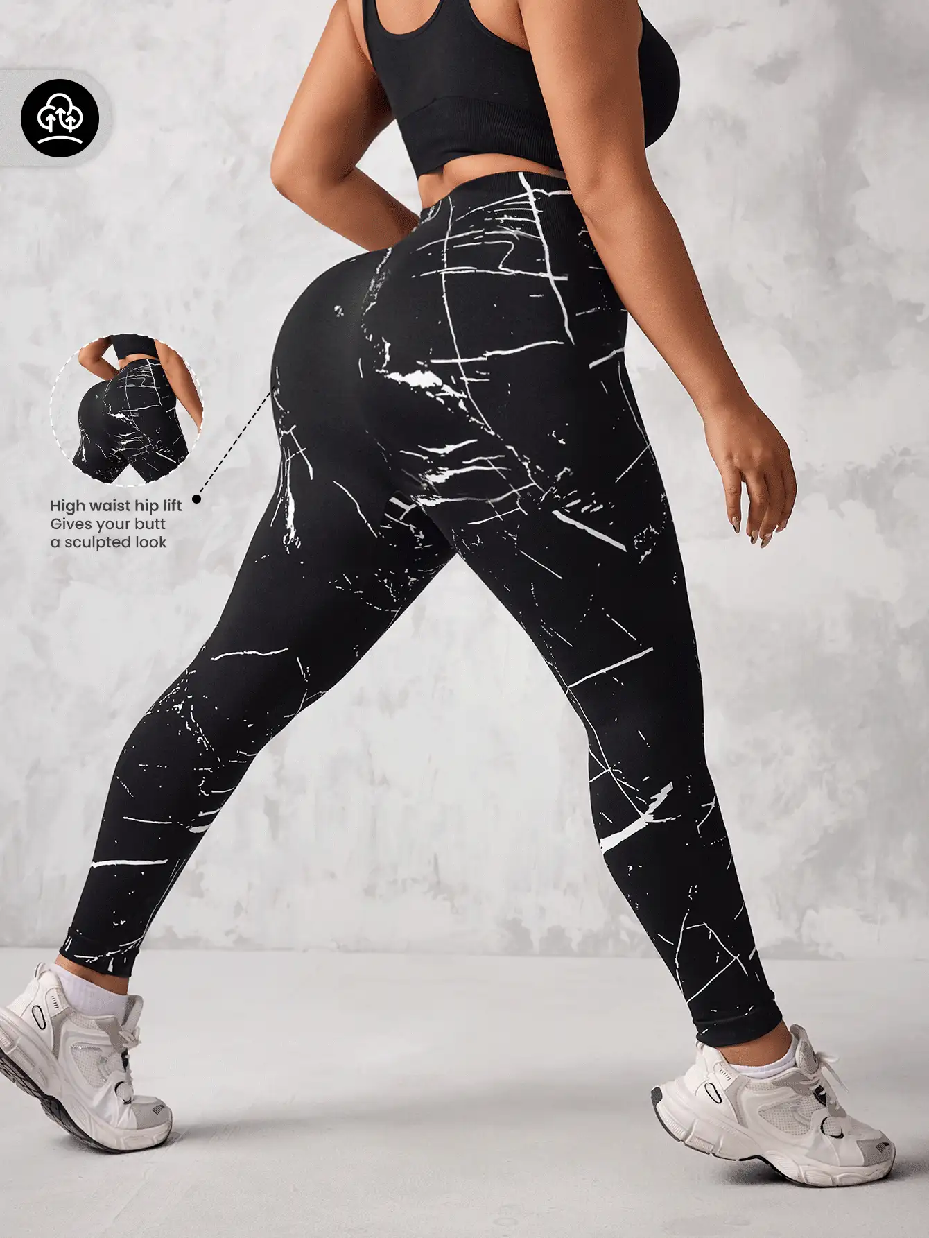 Easithlete Plus Size Women Seamless Digital Printed Sports Leggings - Black - View 2