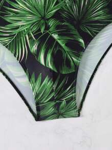 Manfinity KASUA Men's Tropical Print Beach Triangle Swimming Trunks - Black - View 5