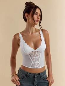 SHEIN BAE Women Sexy Lace Versatile Fashion Single Item Corset Top Sexy Cami Top, Versatile For Going Out, Date Night, Themed Party, And Concert,New Years Eve,Christmas Party Women Top - White - View 6