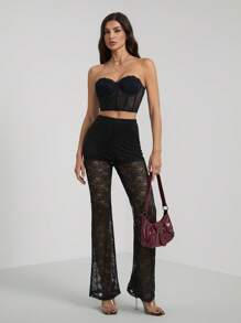 SHEIN Tall Pantalones acampanados de encaje para mujer para primavera y verano