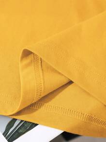 INAWLY Plus Size Heart And Sunflower Print Short Sleeve T-Shirt, Casual For Spring/Summer - Mustard Yellow - View 5