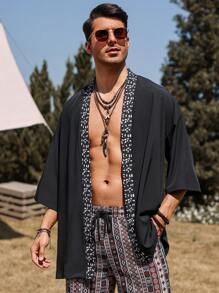 Manfinity RSRT Men's Vacation Print Patchwork Kimono Shirt