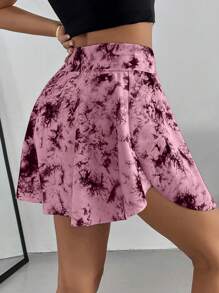 SHEIN Essnce Women's Summer Tie-Dye High Waist Sports Skirt With Side Pockets, Casual & Anti-Exposure
