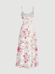 SHEIN MOD Casual Minimalist Empire Waist Ruched Hem Spaghetti Strap Floral Print Long Dress Boho Suitable For Going Out Chic Dress - Multicolor - View 3