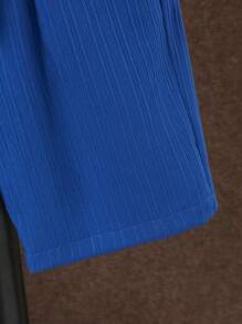 SHEIN Bộ 2 áo sơ mi tay ngắn và quần short trơn màu cho bé trai tuổi teen, phong cách tối giản, phù hợp cho mùa hè - Xanh đậm - Xem 5