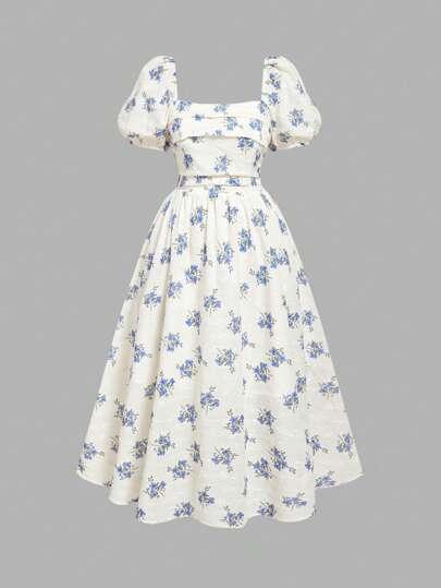 SHEIN MOD Plus Size Women Casual Floral Embroidered Cherry Vacation Dress, White Vintage Dress Tea Party Dress Bridgerton Bridgerton Tea Party Dress Tea Dress Cute Dresses For Women,Beach Dress Sundress,Holiday Outfits Boho