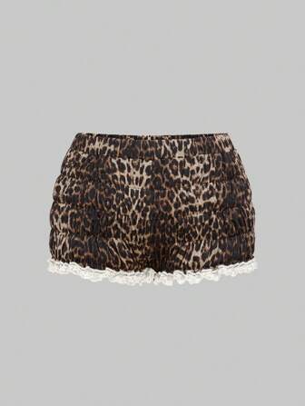 J-Fashion Y2K Bowknot Leopard Print Ruffle Trim Color Block Plus Size Women Shorts