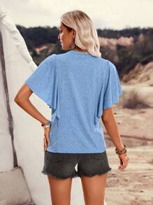 LanaWest Boho Music Festival Flare Sleeve Women T-Shirt - Blue - View 2