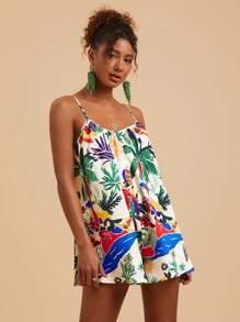 Travachic 热带彩色印花 V 领无袖宽松连体裤，适合海滩度假 - 彩色 - 查看 5