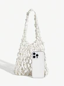 SHEIN SXY 女士度假风格休闲镂空编织单肩包 - 白色 - 查看 5