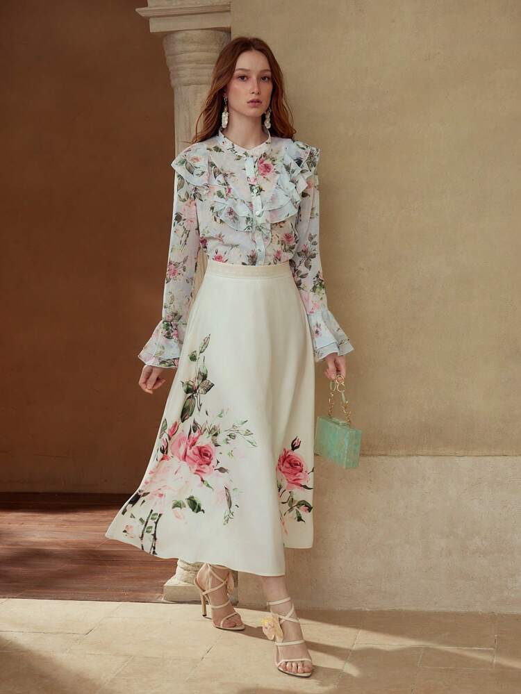 Jupe à fermeture éclair à imprimé floral