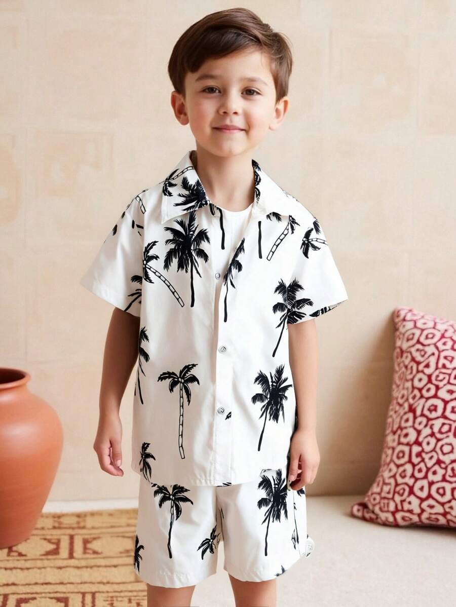 SHEIN 男童衬衫套装 - 杏色 - 查看 1