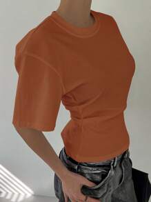 DAZY Damen Einfarbiges Kurzarm T-Shirt, minimalistisch & modisch, geeignet für Sommer, Schulanfang Kleidung