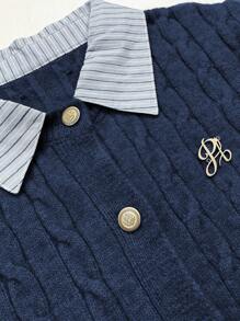 Franclia Fashionable College Style 2 In 1 Patchwork Knit Cardigan Crop Top Fall Winter Cloth For Women