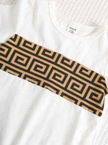 SHEIN 2pcs Baby Boy/Girl Casual Geometric Color Block Sleeveless Bodysuit, Suitable For Spring/Summer Indoor & Outdoor Wear