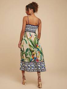 Travachic Women's Tropical Print Tie Front Frill Trim Sleeveless Vacation Dress,Sun Dress - Multicolor - View 2