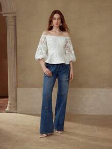 MOTF PREMIUM 露肩蕾丝衬衫 - 白色 - 查看 6