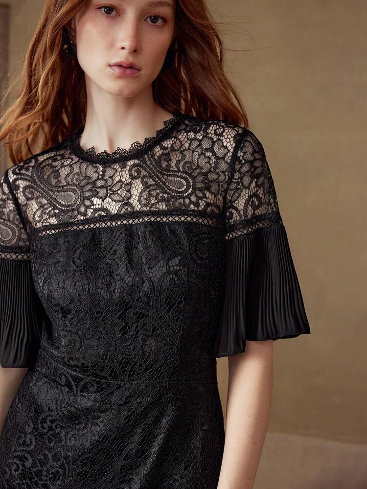 CONTRAST LACE ZIPPER DRESS