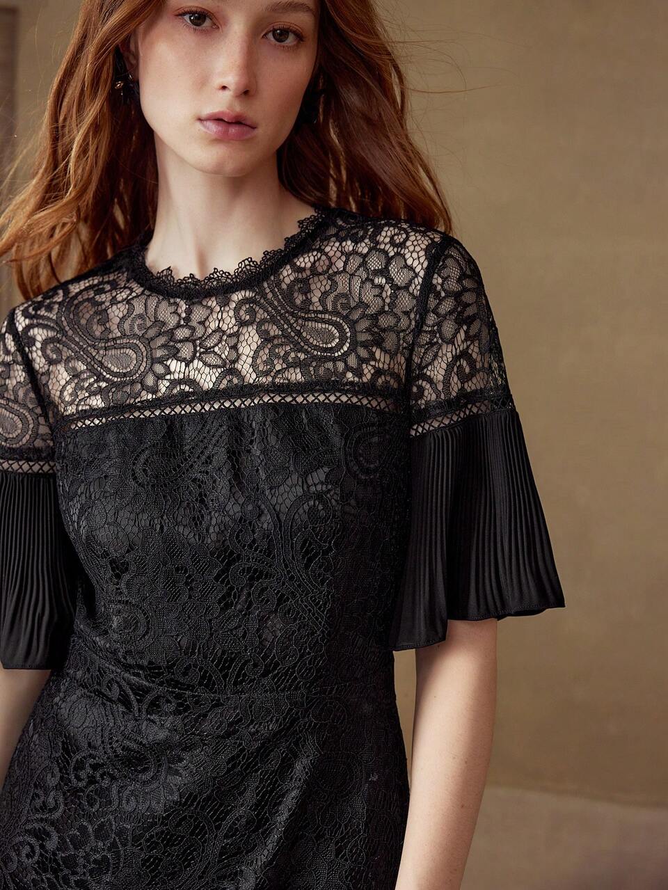 CONTRAST LACE ZIPPER DRESS