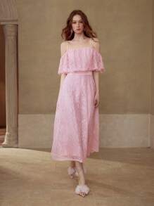 MOTF PREMIUM LACE RUFFLE ZIPPER DRESS - Pink - View 3