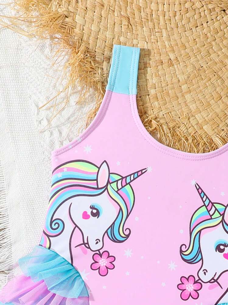 SHEIN 年轻女孩无袖细肩带连体泳衣，适合夏季海滩度假 - 彩色 - 查看 4