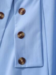 Teen Girl Solid Color Patchwork Short Sleeve Polo Collar Dress - Blue - View 4