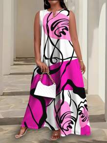 Vestido Midi Floral Aleatório de Verão Plus Size Maweii, Férias, Primavera, Verão - Multicolorido - Visão 4