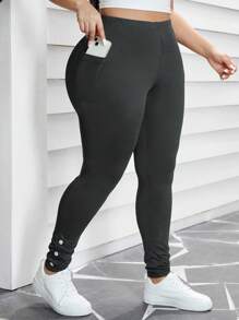 SHEIN Essnce Plus Size Casual Solid High Waist Leggings - Dark Grey - View 6