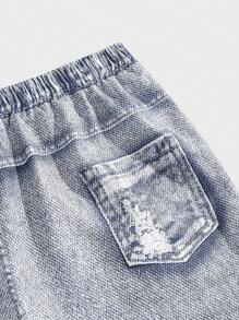 Manfinity VCAY 大码男式街头时尚条纹针织背心和牛仔效果编织短裤套装