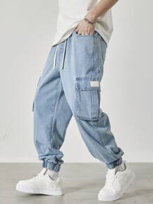 Manfinity EZcore Men's Light Blue Washed Leisure Cuffed Ankle Jeans, Urban Chic - Light Wash - View 1