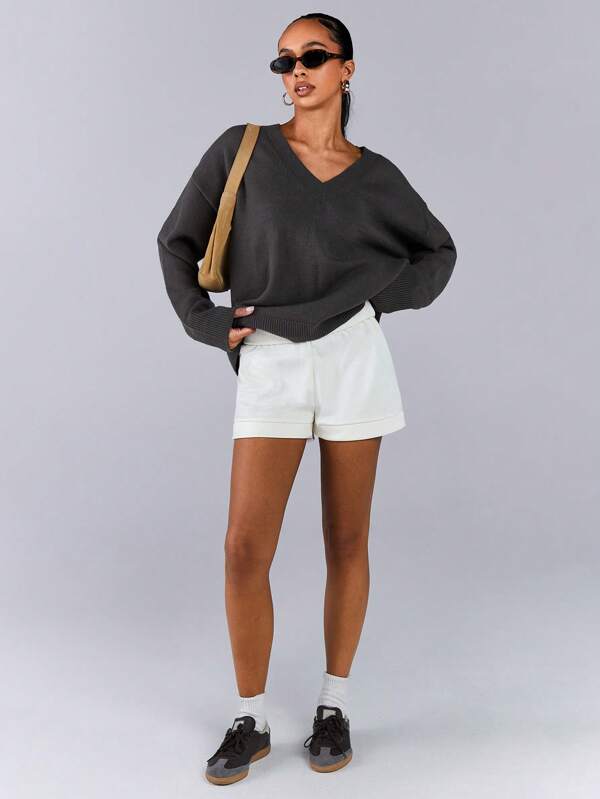 Athîral Women's Solid Color Minimalist Casual Shorts, Suitable For Commuting And Daily Leisure