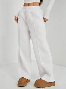 SHEIN PETITE Pantalones deportivos de pierna recta con detalles de piedras para mujer, ideal para otoño